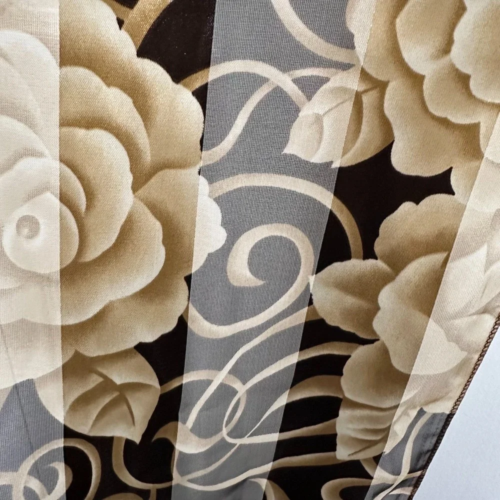 Women Scarf beige flowers brown 100% Polyester Rectangular 59x12